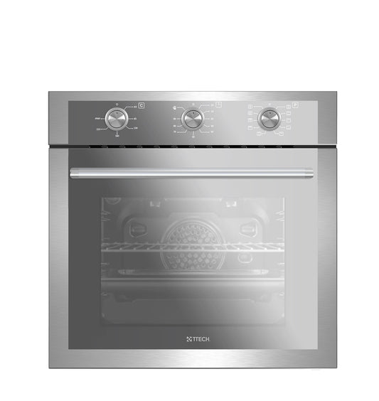 T-TECH 60CM ELECTRIC BUILT-IN OVEN, 64 LTRS. INTERNAL VOLUME, UP & DOWN HEATING ELEMENTS, GRILL RESISTANCE, 2 OVEN TRAYS, MECHANICAL TIMER, U TYPE INOX STRIPES ON OVEN DOOR OUTER GLASS - BE10 LMIM