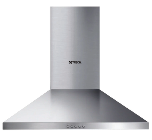 T-TECH 60 CM CHIMNEY HOOD PYRAMID DESIGN, MATT STAINLESS STEEL BODY, PUSH BUTTON CONTROL, 3 SPEED LEVELS, DOUBLE VENTED SYSTEM, 5 LAYER ALIMINIUM FILTERS, 2 LED LAMP - CH6045PB