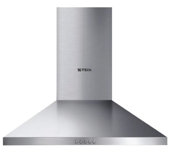 T-TECH 60 CM CHIMNEY HOOD PYRAMID DESIGN, MATT STAINLESS STEEL BODY, PUSH BUTTON CONTROL, 3 SPEED LEVELS, DOUBLE VENTED SYSTEM, 5 LAYER ALIMINIUM FILTERS, 2 LED LAMP - CH6045PB