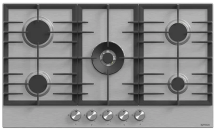 T-TECH BL SERIES 90CM BUILT-IN GAS HOB, 5 GAS EURO TYPE POOL BURNERS, STAINLESS STEEL - BL041