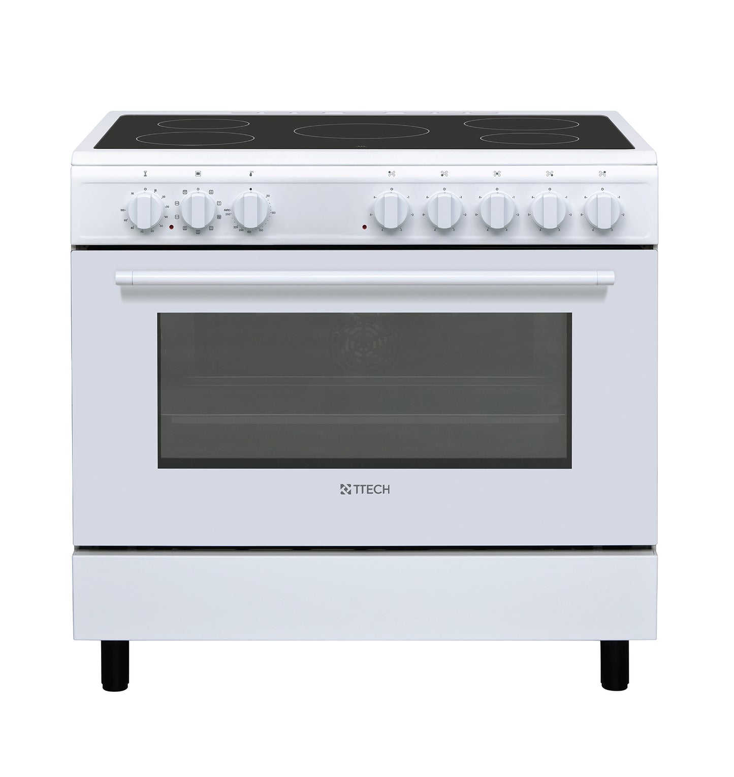 T-TECH FREE STANDING 90X60 ELECTRIC COOKER WITH CERAMIC HOB STANDARD WHITE COLOR, MODEL