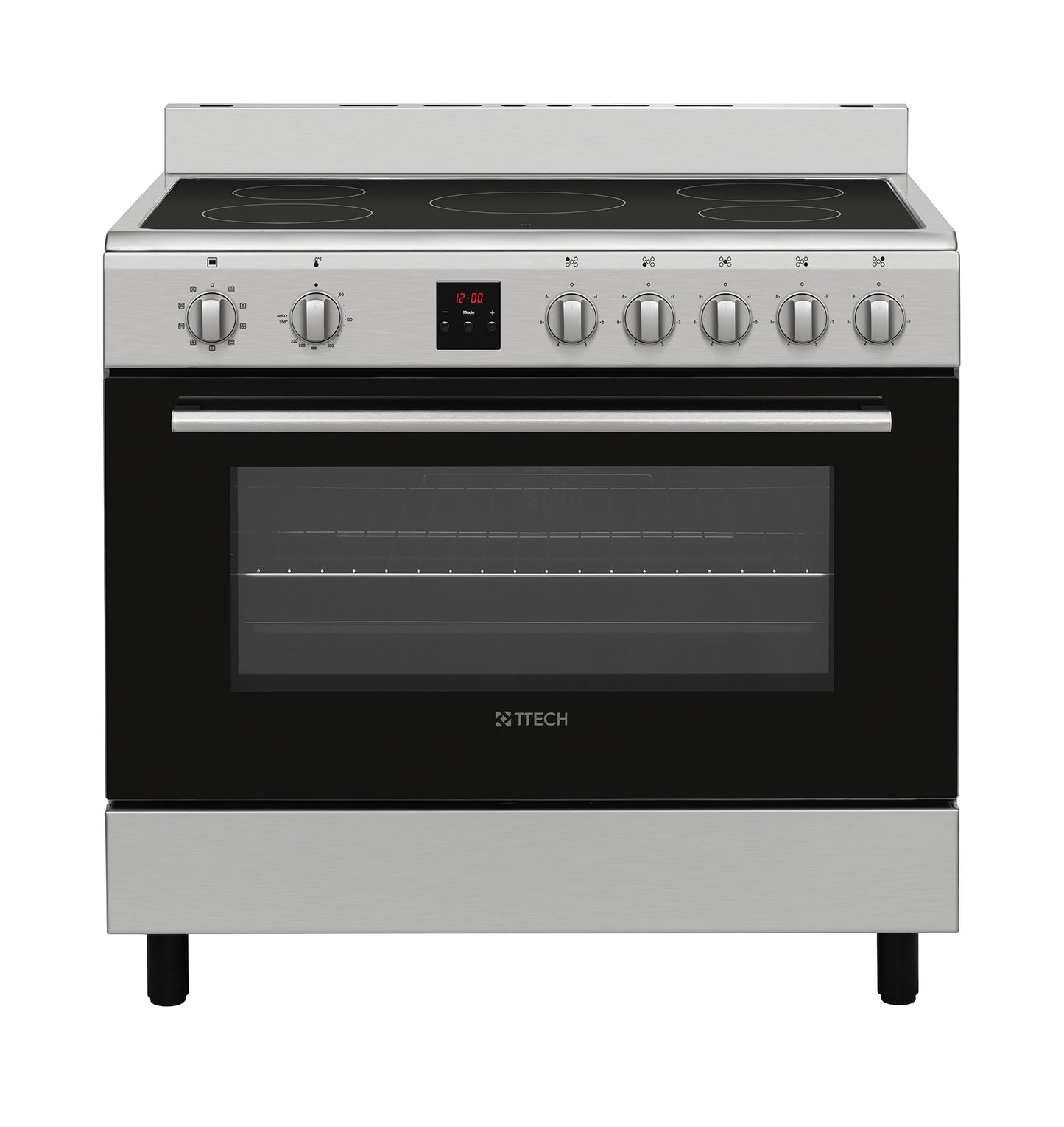 T-TECH FREE STANDING 90X60 ELECTRIC COOKER WITH CERAMIC HOB STANDARD INOX/SILVER COLOR, MODEL