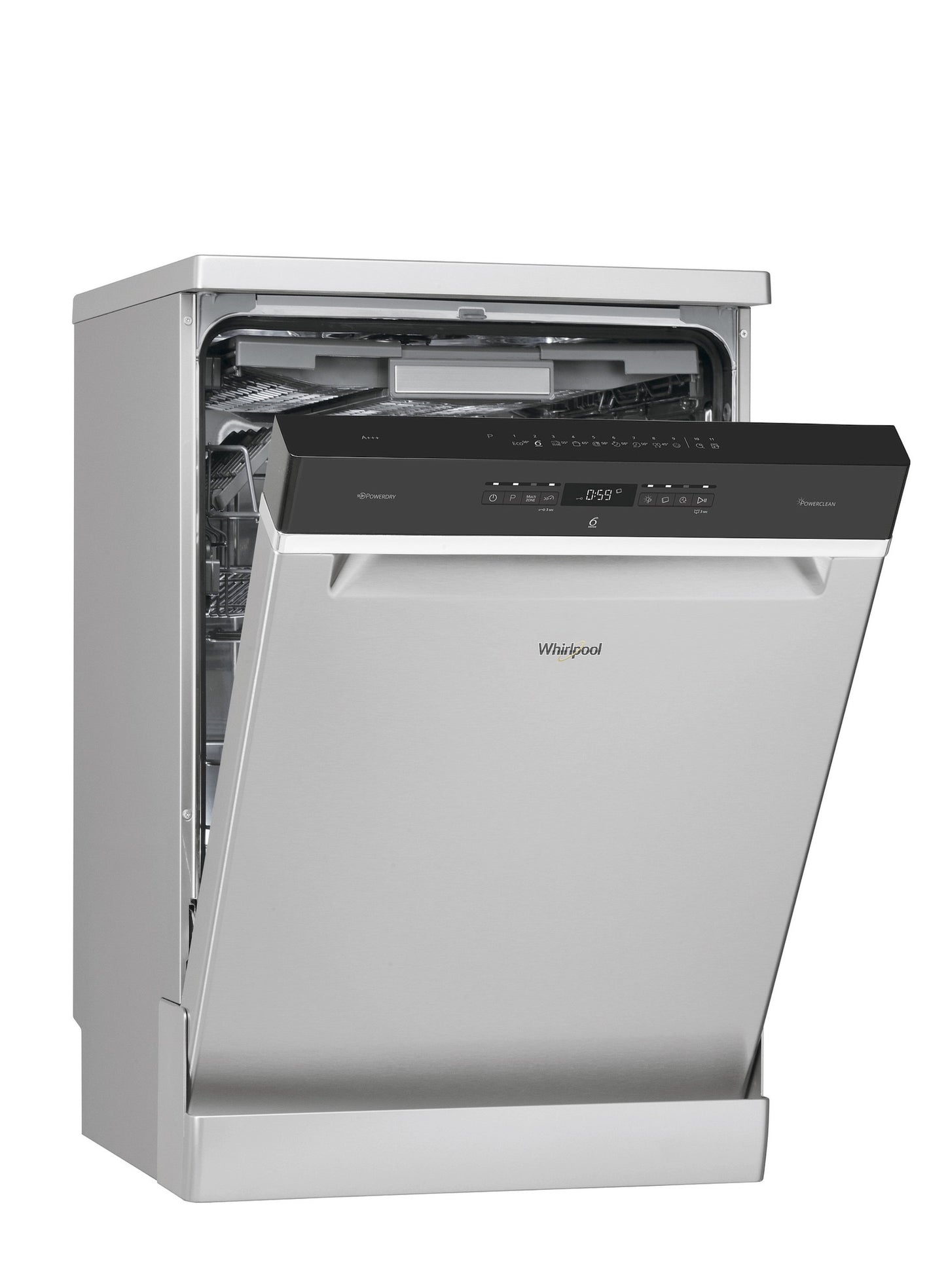 WHIRLPOOL DISHWASHER 11 PROGRAMS, 6TH SENSE, POWERDRY, POWERCLEAN, 14 PS, 9.5 LT, 43 DB, 3RD RACK FLEXIBLE, DISPLAY, A+++, INOX - WFO 3P33 DL X UK - Tadmur Trading