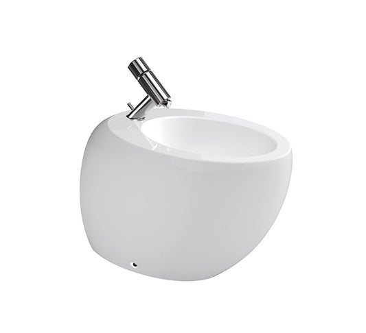 LAUFEN ALESSI ONE BIDET, WALL HUNG WITH CONCEALED OVERFLOW SYSTEM, INCLUDING CERAMIC WASTE COVER WHITE LCC - 8.3097.1.400.304.1