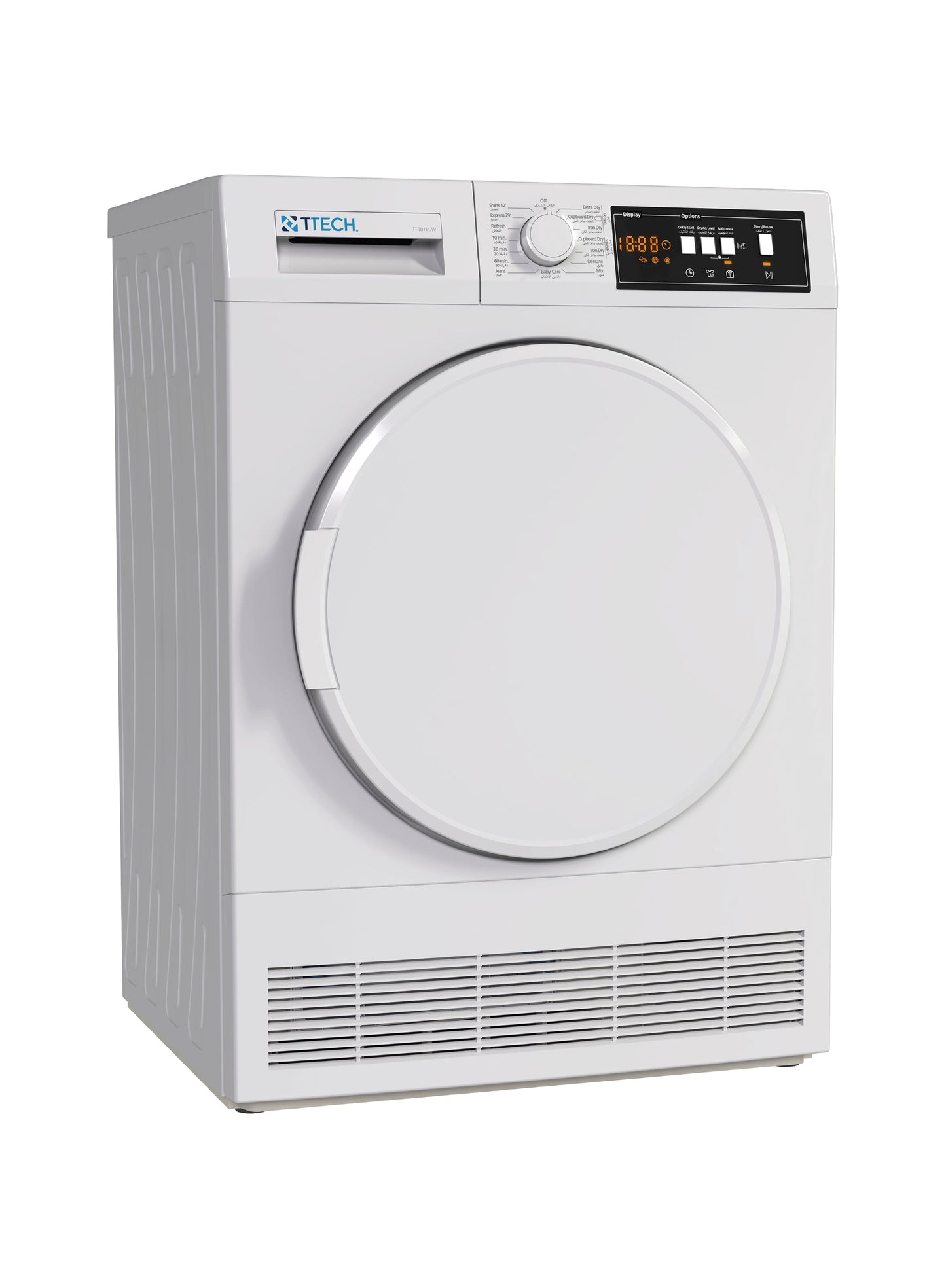 T-TECH T SERIES TUMBLER DRYER, MODEL TT-TD7T1/W, COHEN T1 CONTROL PANEL 7KG/CONDENSOR DRYER,1 PLINTH DESIGN, WHITE COLOR