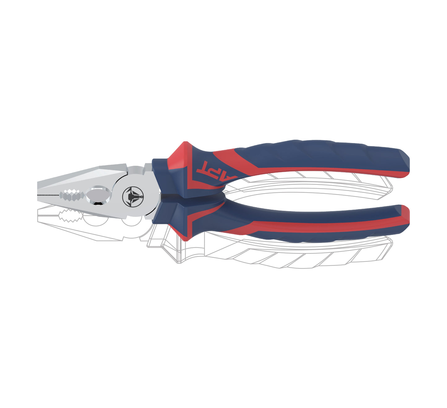 APT COMBINATION PLIER NEW APT 2 COLOR HANDLE PP CARD NICKEL PLATED 200MM-NEW APT PP CARD WITH RED STRAP AH1403540-200
