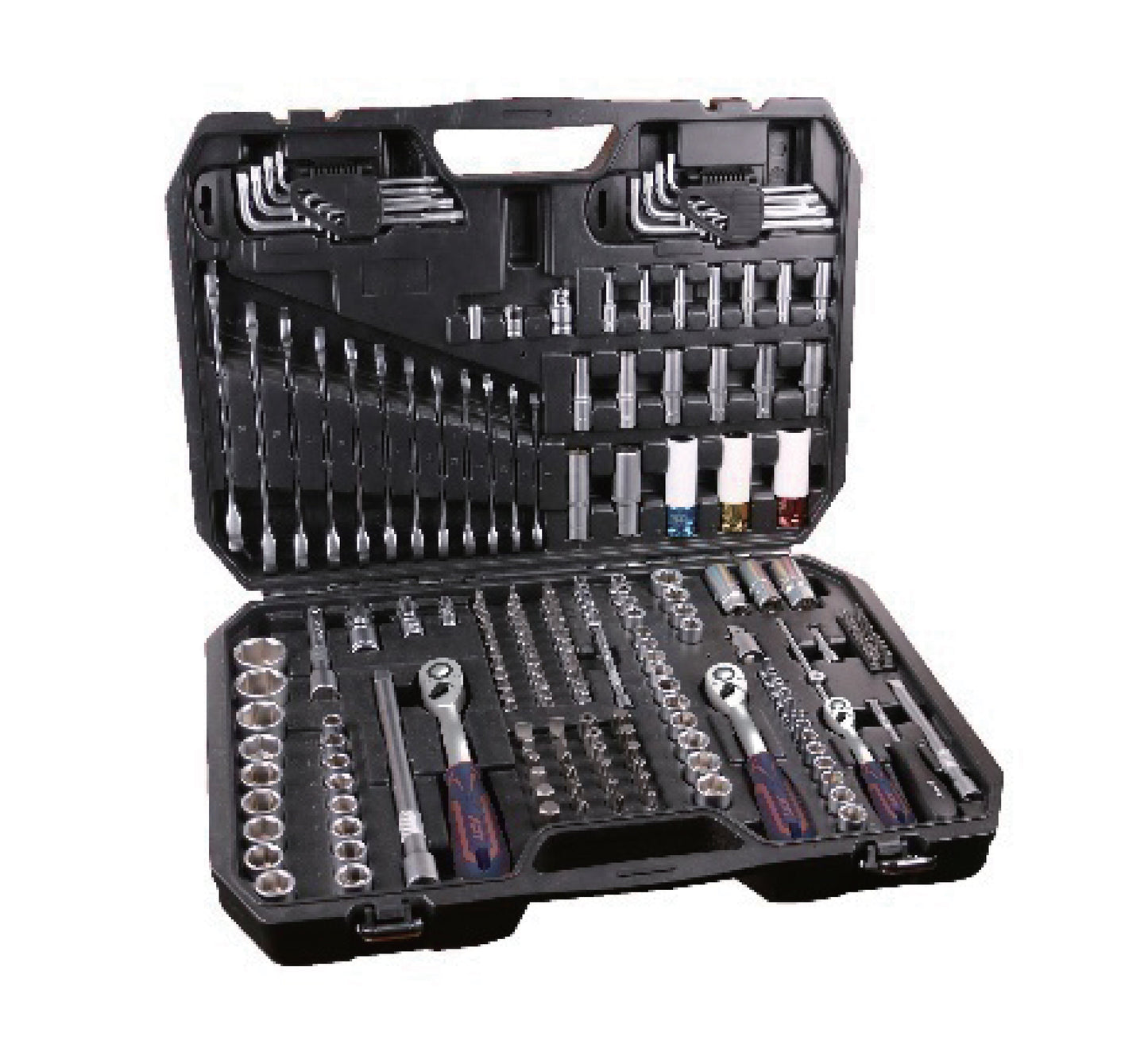 APT 198PCS 6PT.SOCKET SET, NEW CASE WITH 3 COLOR RACHET-121176N1