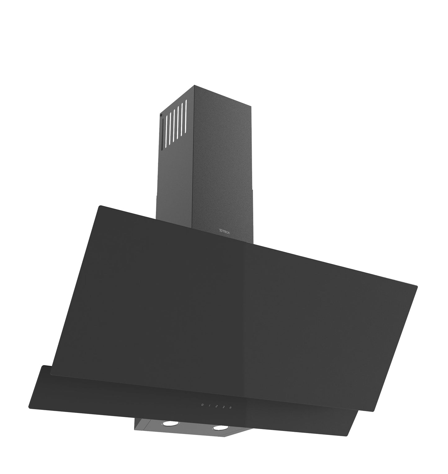 T-TECH 90CM BIG BODY CHIMNEY HOOD, ANGLED CURVED BLACK DOUBLE GLASS, TOUCH CONTROL, DOUBLE VENTED SYSTEM, WHITE COLOR 2 CHIMNIES, 2 PCS. LED LAMP - AG902BG50TC