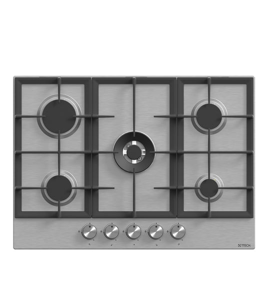 T-TECH BL SERIES 70CM BUILT-IN GAS HOB, 5 GAS EURO TYPE POOL BURNERS, STAINLESS STEEL - BL031